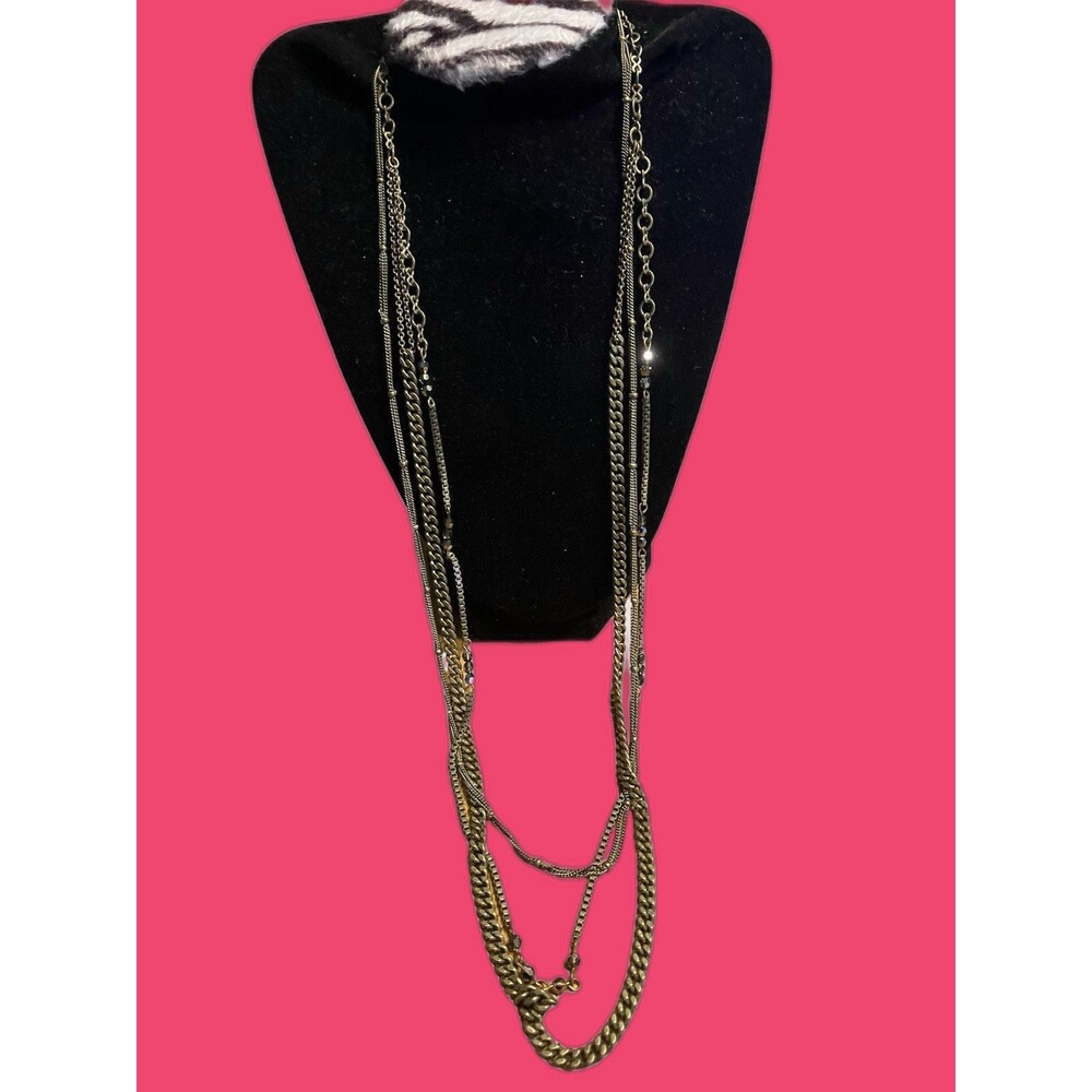 Silpada Gold Tone Long 3-Layer Multi-Strand Chain Necklace - Mixed Texture Boho